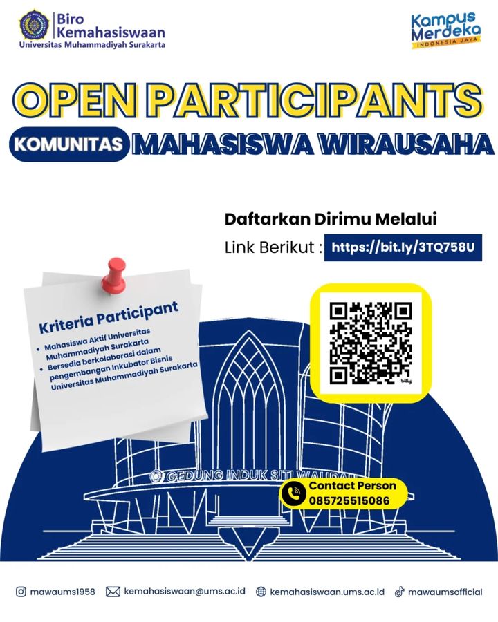 You are currently viewing Kemahasiswaan UMS Open Participants Komunitas Mahasiswa Wirausaha, Catat Kriterianya!