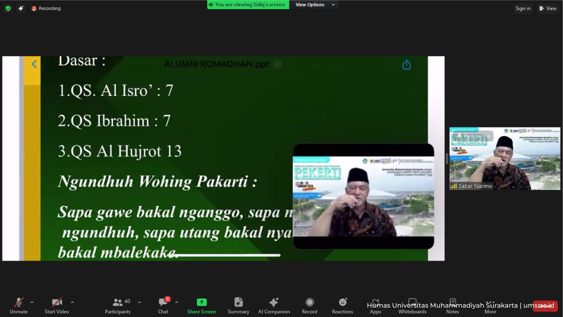 You are currently viewing Ramadan Kareem Talk Bersama IKA UMS, Tekankan Daya Juang dan Junjung Kearifan Lokal