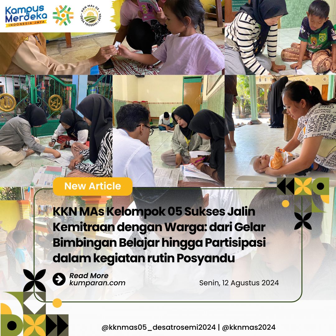 Read more about the article KKN MAs Kelompok 05 Sukses Jalin Kemitraan dengan Warga: dari Gelar Bimbingan Belajar hingga Partisipasi dalam kegiatan rutin Posyandu