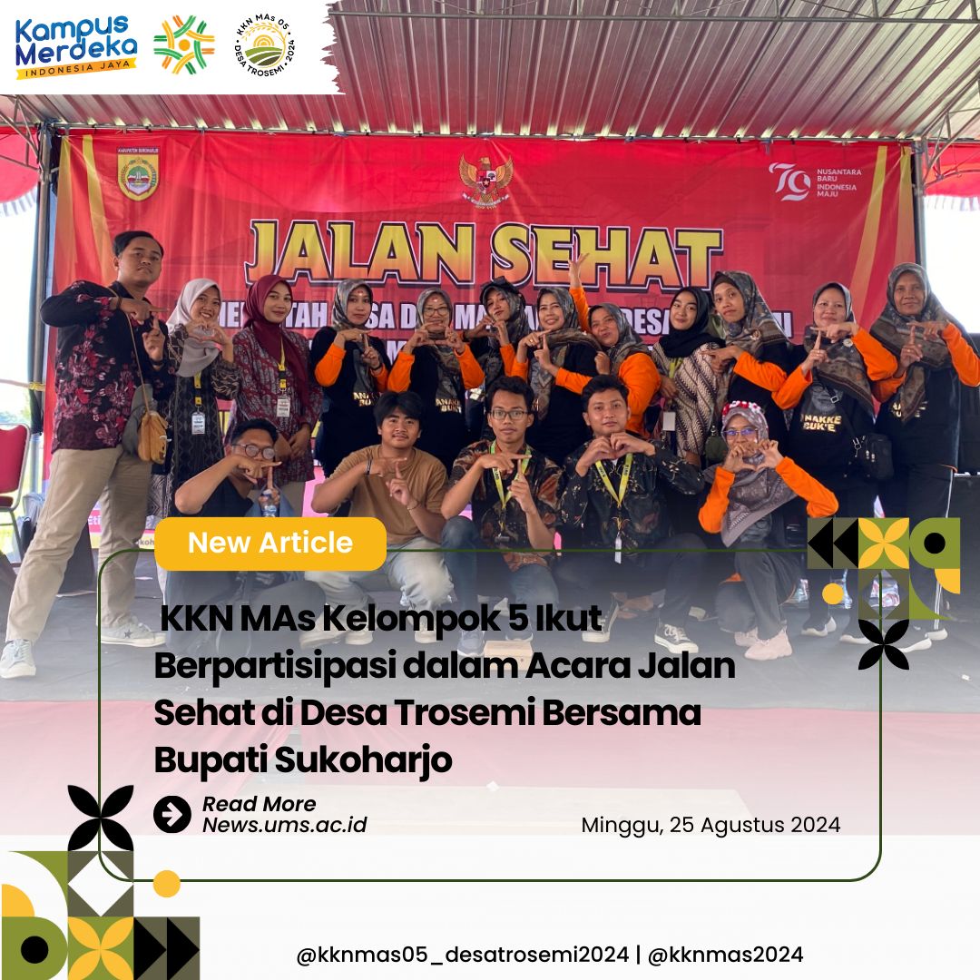 Read more about the article KKN MAs Kelompok 5 Ikut Berpartisipasi dalam Acara Jalan Sehat di Desa Trosemi Bersama Bupati Sukoharjo