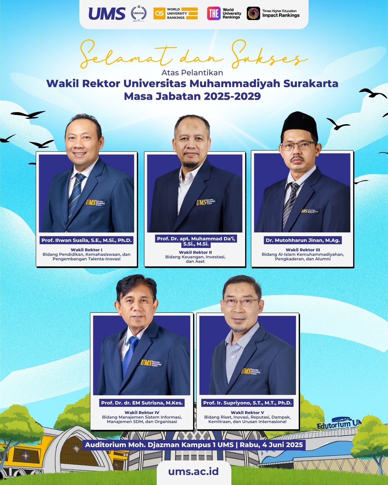 Pelantikan Wakil Rektor UMS Periode 2025-2029