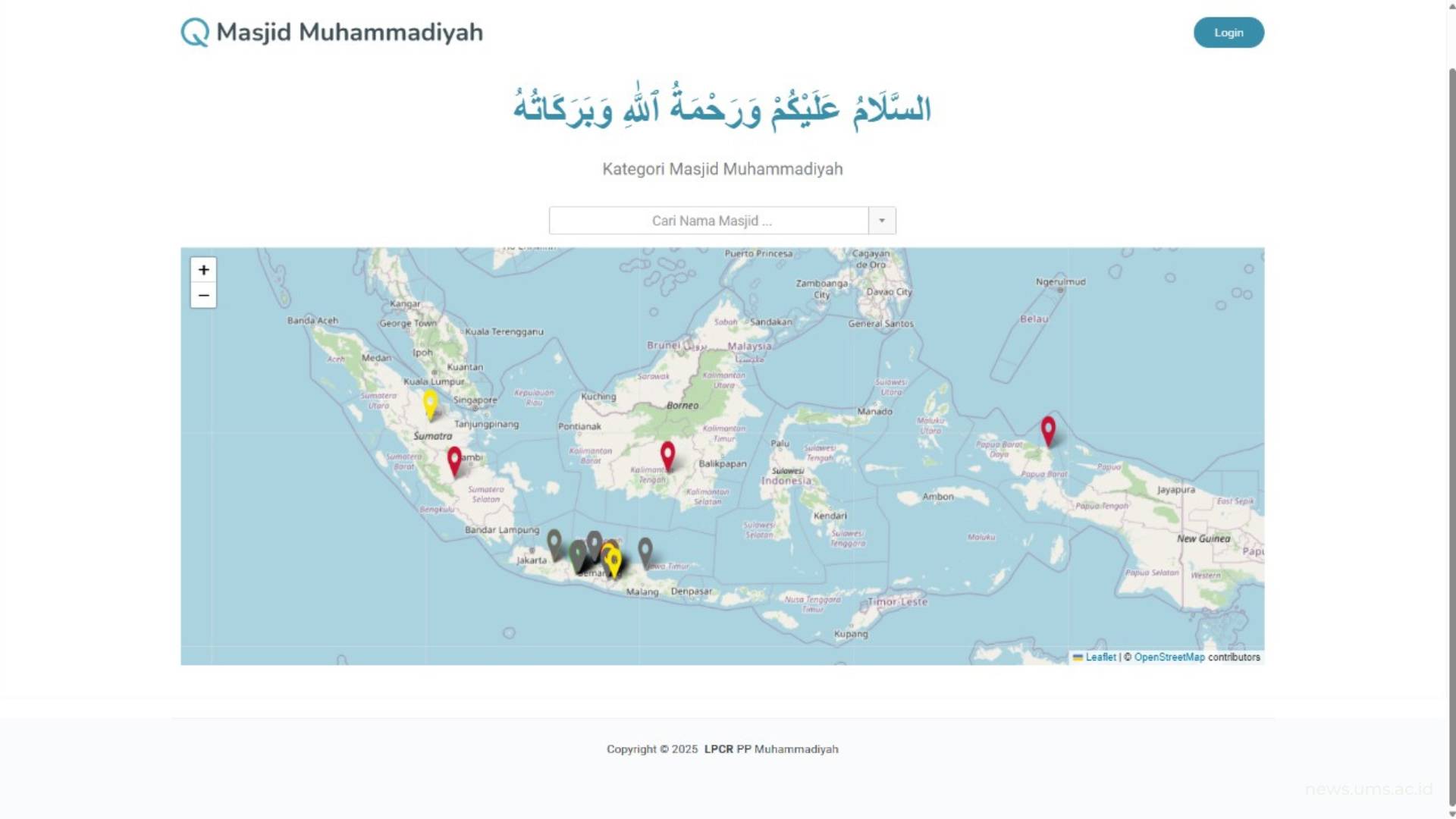 Tampilan SIMASMUH (Sistem Informasi Masjid Muhammadiyah)