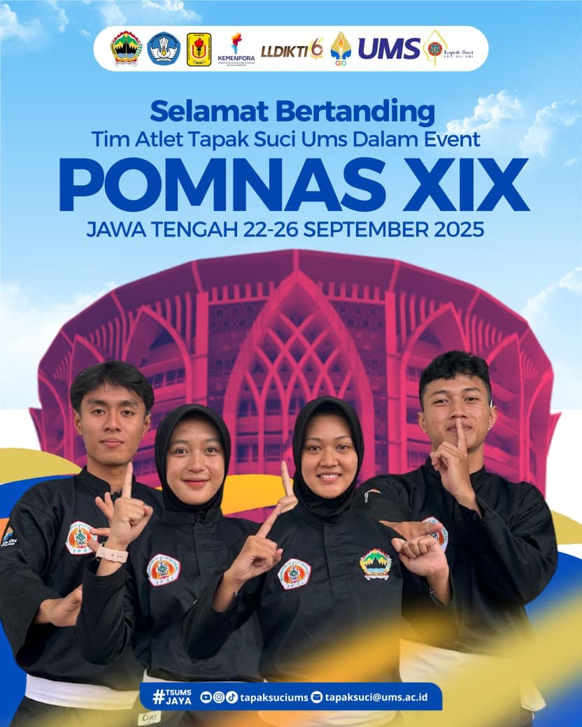 Tim Atlet Tapak Suci UMS, dari (paling kiri) Aryo, Rayhana, Kirana, (paling kanan) Maaliki