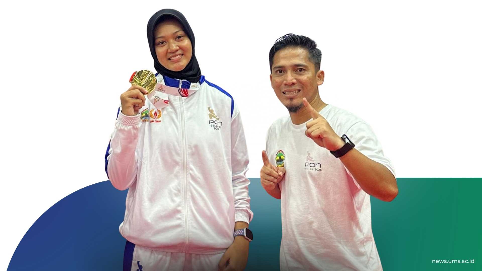 Peraih Medali Emas di PON Bela Diri 2025 , Kirana Tias Savira dan Pelatih (Dr. Nur Subekti)