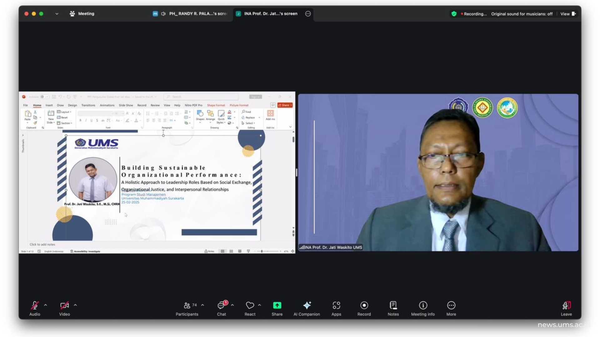 Pemarapan Narasumber oleh Prof. Dr. Jati Waskito Dosen UMS