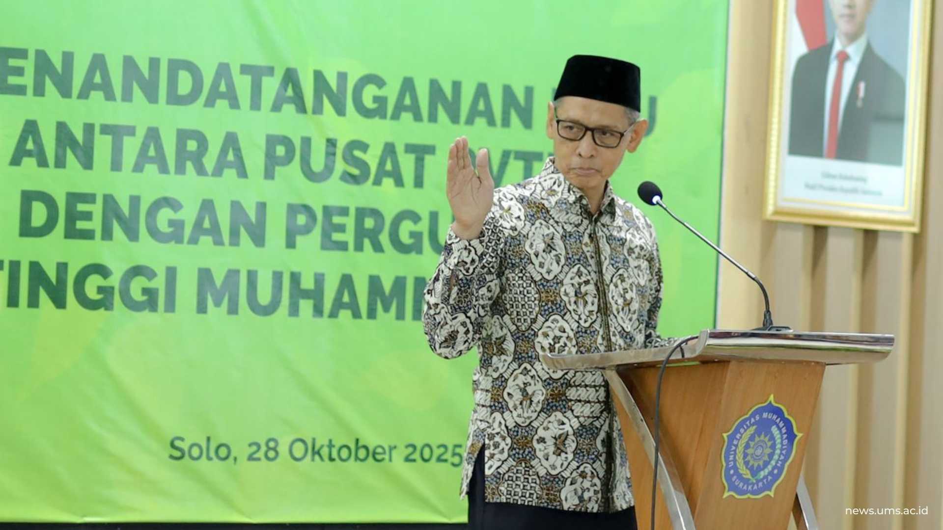 Sambutan Ketua Majelis Dikti Litbang PP Muhammadiyah, Prof. Dr. Bambang Setiaji, M.Si., sekaligus membuka agenda dalam agenda Penandatanganan nota kesepahaman (MoU) antara 29 Perguruan Tinggi Muhammadiyah–‘Aisyiyah (PTMA) dan Pusat PVTPP Kementerian Pertanian RI, Selasa (28/10).