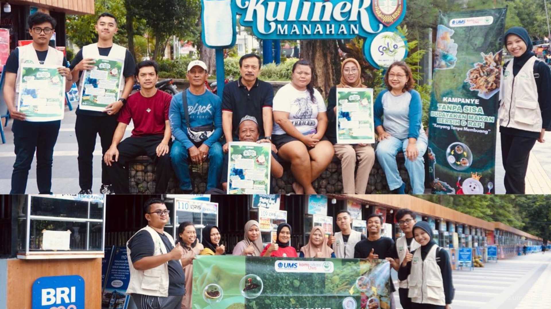 Foto bersama dengan pedagang di kamp shelter pedagang di Manahan
