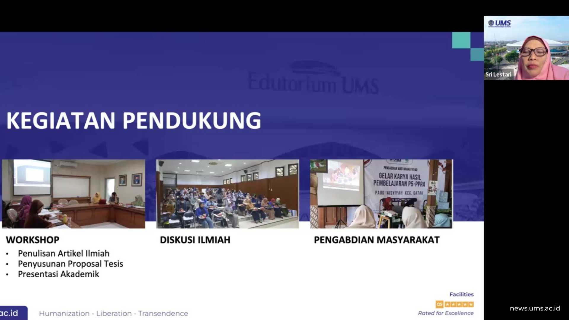 Narasumber ke Dua, Sri Lestari memaparkan visi, kurikulum, dan arah pengembangan Prodi Magister Psikologi UMS.
