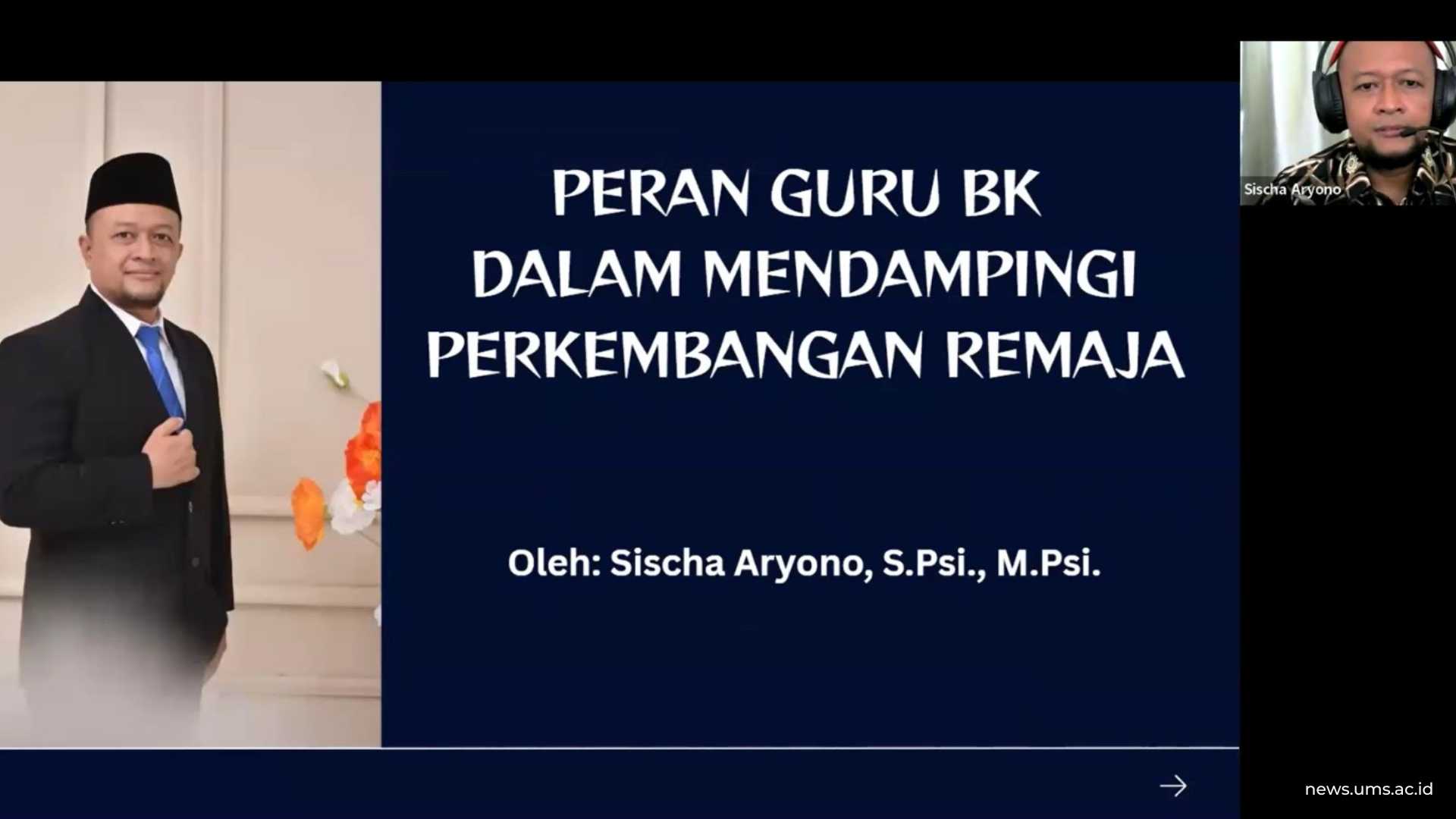 Narasumber pertama, Sischa Aryono, S.Psi., M.Psi., Ketua MGBK SMP Kota Surakarta sekaligus Fasilitator Nasional Guru BK 2025, memaparkan strategi sistematis mewujudkan sekolah ramah melalui penguatan budaya positif, pendampingan intensif bagi siswa, dan program pencegahan bullying yang terorganisir.