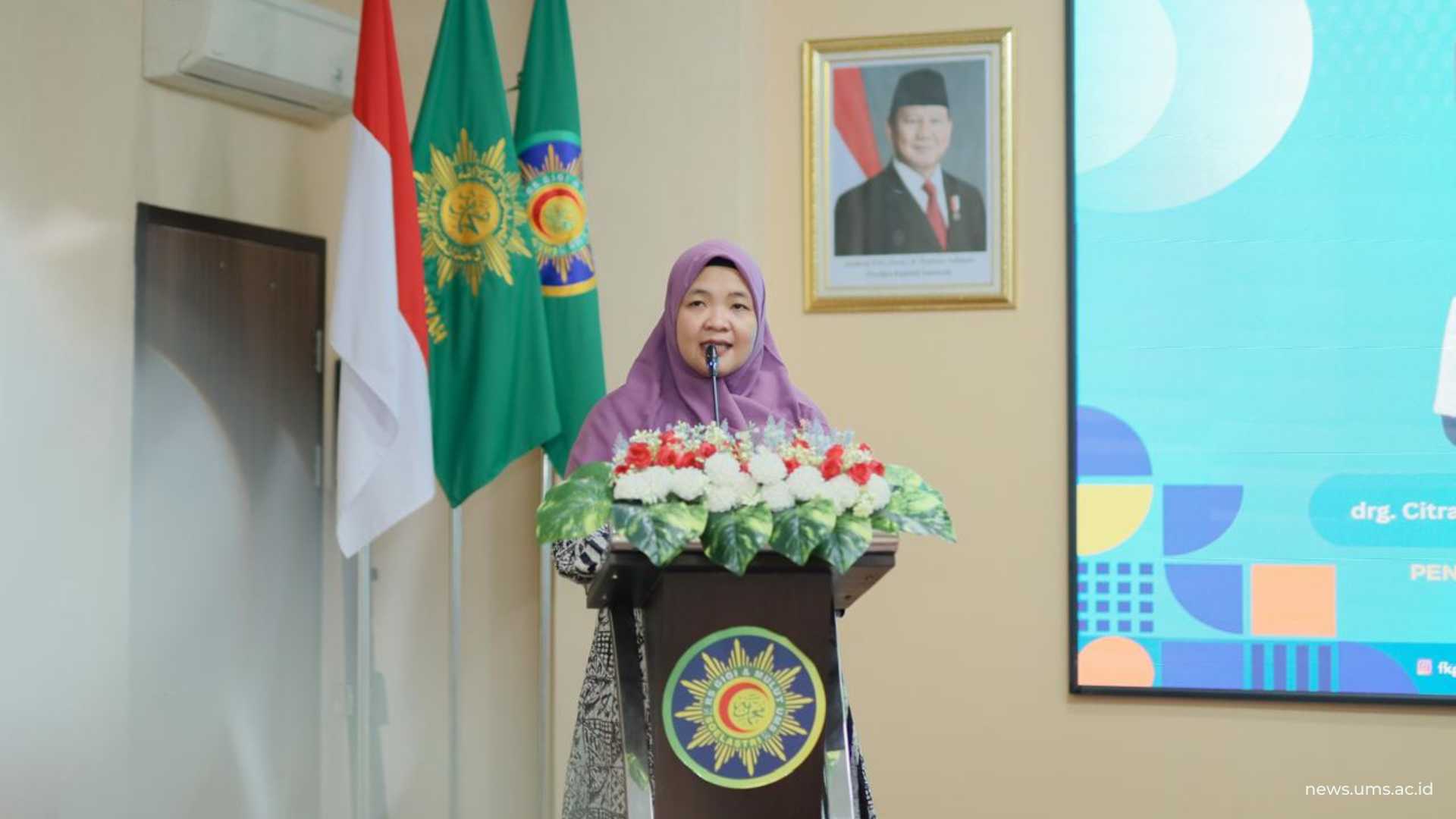 Sambutan oleh Dekan FKG UMS, Dr. drg. Noor Hafida Widyastuti, Sp.KG.