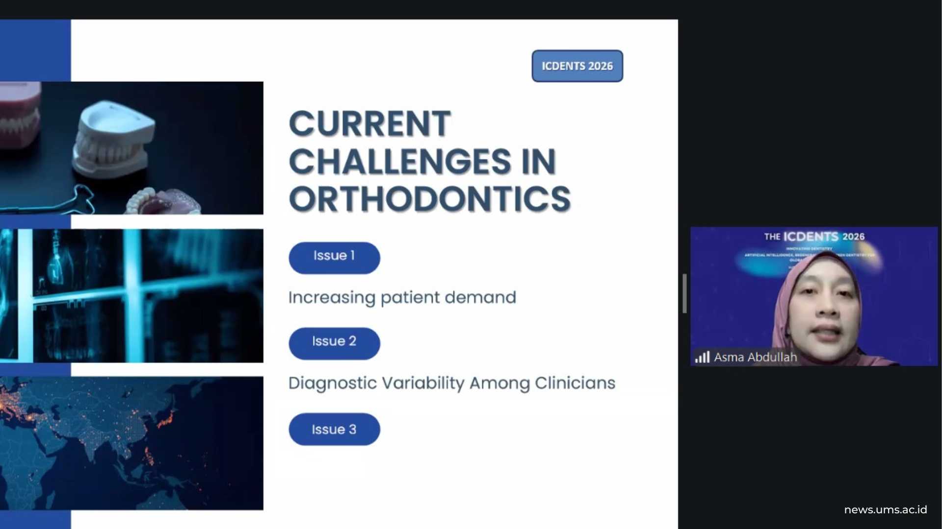 Pemaparan materi terkait pemanfaat teknologi AI di bidang ortodonti oleh Associate Professor Dr. Asma Al Husna Abang Abdullah dari USIM