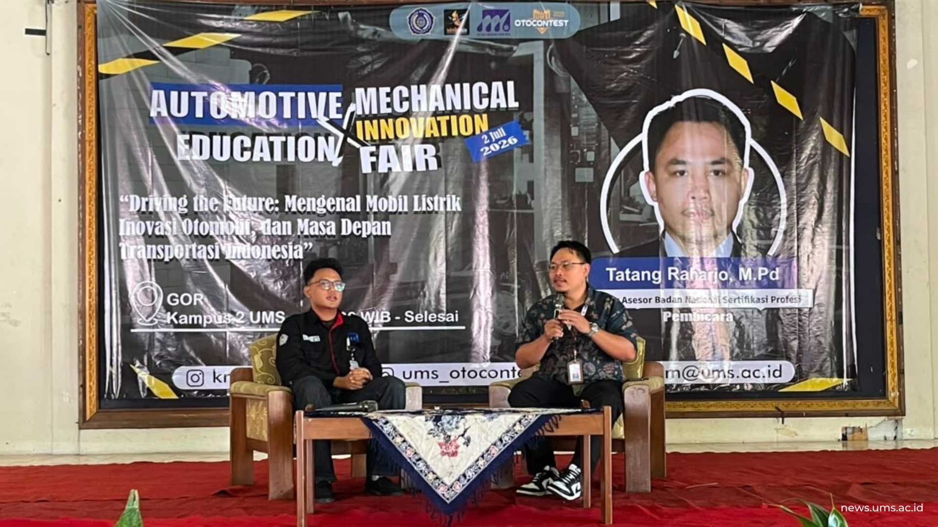 Sesi edukasi otomotif bersama praktisi industri otomotif nasional, Tatang Raharjo, M.Pd., dalam Mechanical Innovation Fair dan Automotive Education 2026.